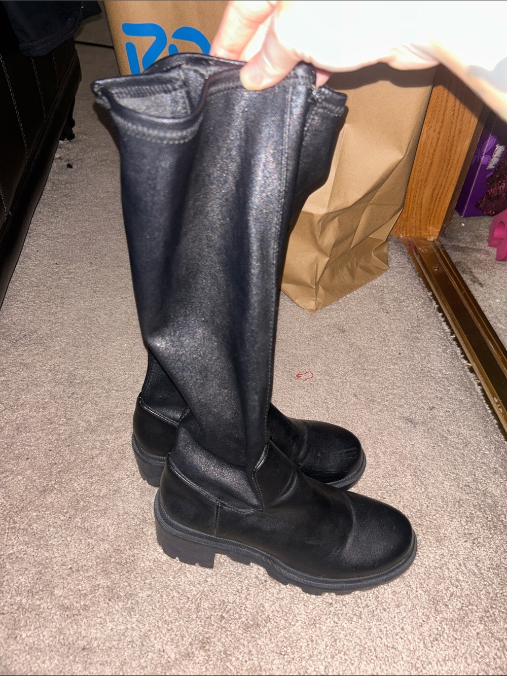 Black Women's Combat Moto Boots - Sleek Tall Design